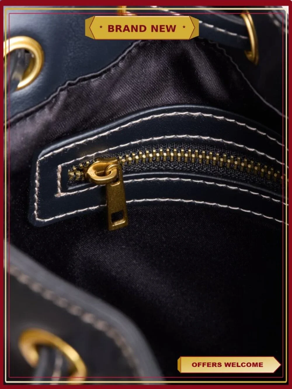 Faux Leather Drawstring Handbag with Gold-Tone Grommets